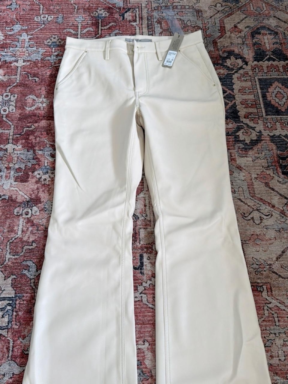 Hudson Jeans Cream Faux Leather Flare Pants